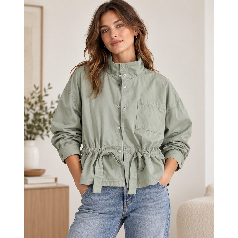Madewell Sage Green Utility Jacket Drawstring Snap Front Military Safari XXL